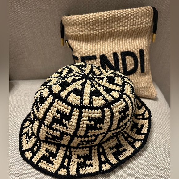 FENDI Raffia Logo Bucket Hat S/M - Picture 3 of 11